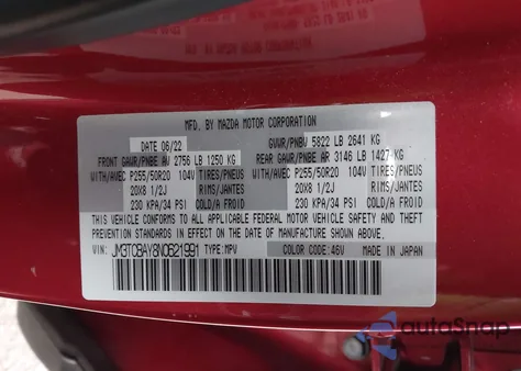 2022 Mazda Cx-9 Touring Plus from USA, damaged, VIN JM3TCBAY8N0621991